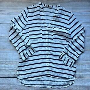 💚 ZARA White Blue Stripe Nautical Button Front Shirt